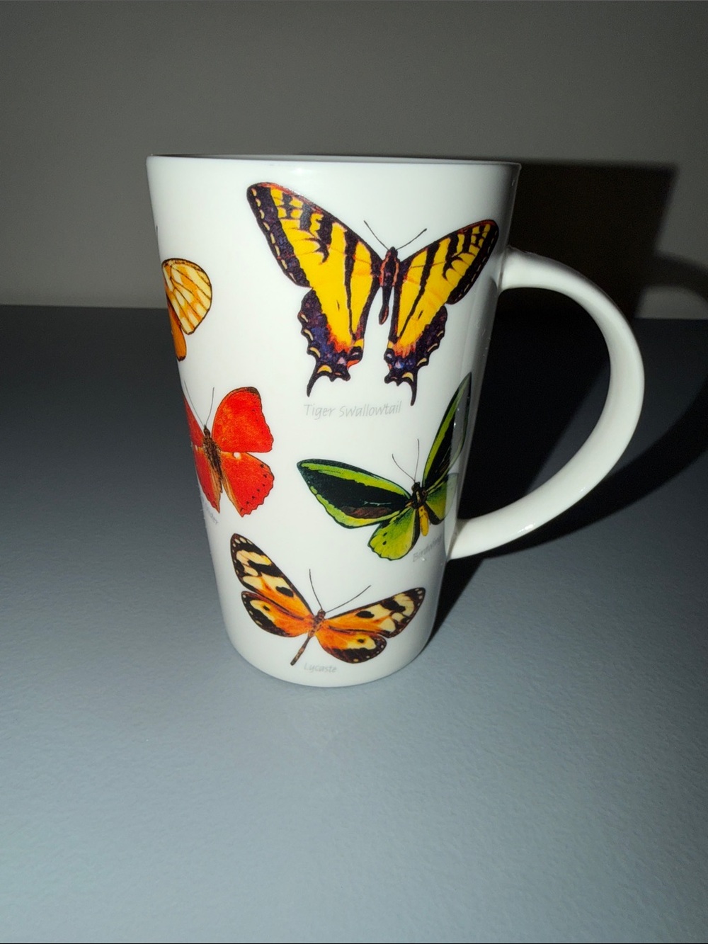 Kent Pottery Fine Bone China Butterfly Mug in White with Yellow & Green Accents